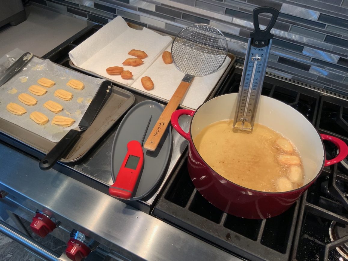 Fry churros in oil 350 - 375 using a candy thermometer or instant read thermometer